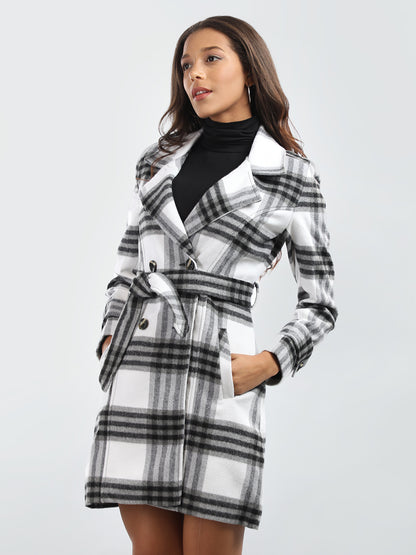 HONNETE Checked Double-breasted Regular Fit Trench Coat