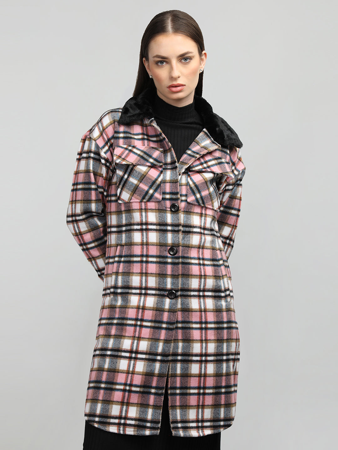 HONNETE Checked Spread Collar Coat