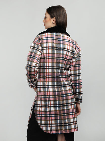 HONNETE Checked Spread Collar Coat