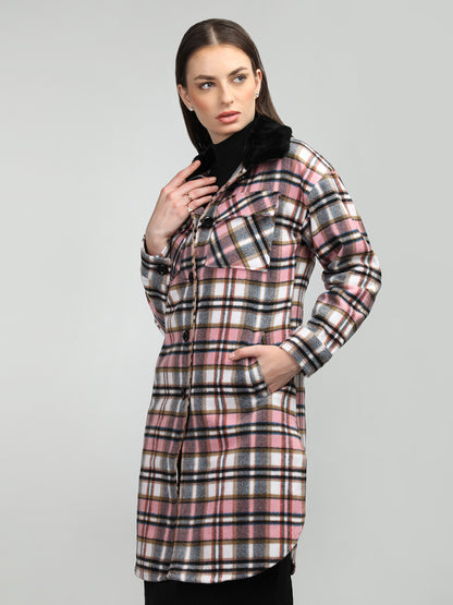 HONNETE Checked Spread Collar Coat