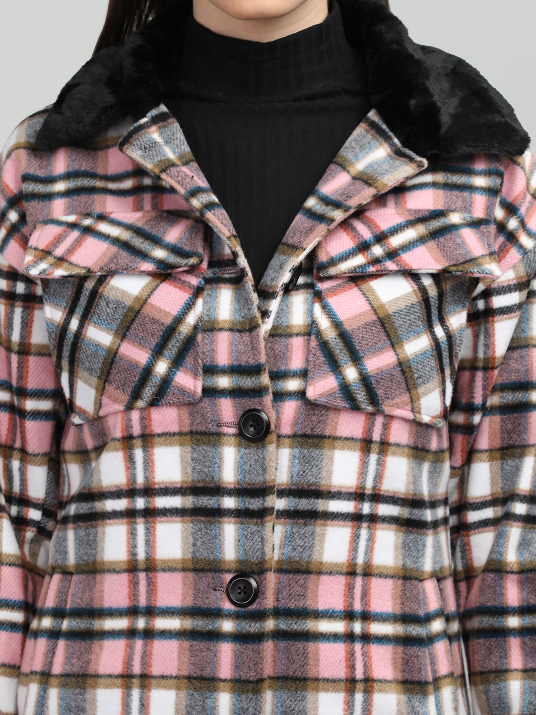 HONNETE Checked Spread Collar Coat