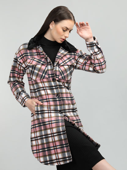 HONNETE Checked Spread Collar Coat