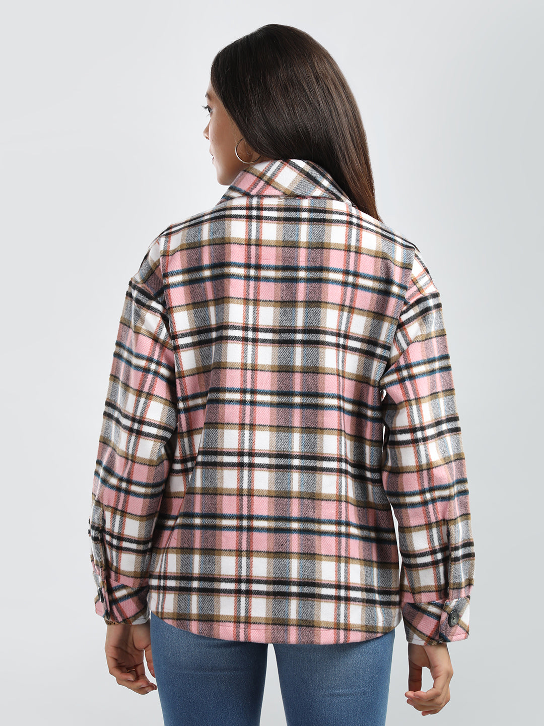 HONNETE Checked Peter Pan Collar Pea Coat