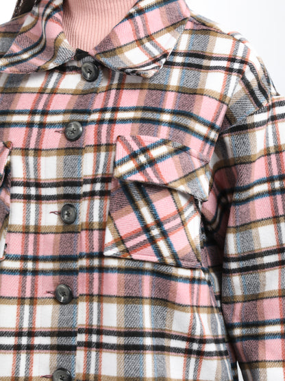 HONNETE Checked Peter Pan Collar Pea Coat