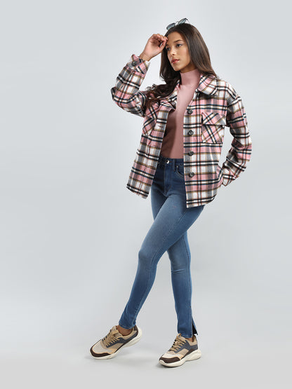 HONNETE Checked Peter Pan Collar Pea Coat