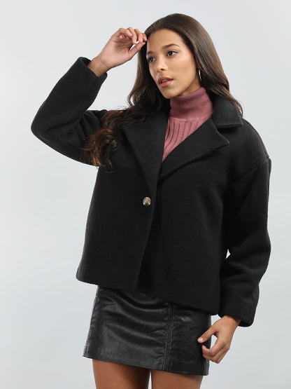 HONNETE Notch Lapel Collar Regular Fit Pea Coat With Faux Fur Trim