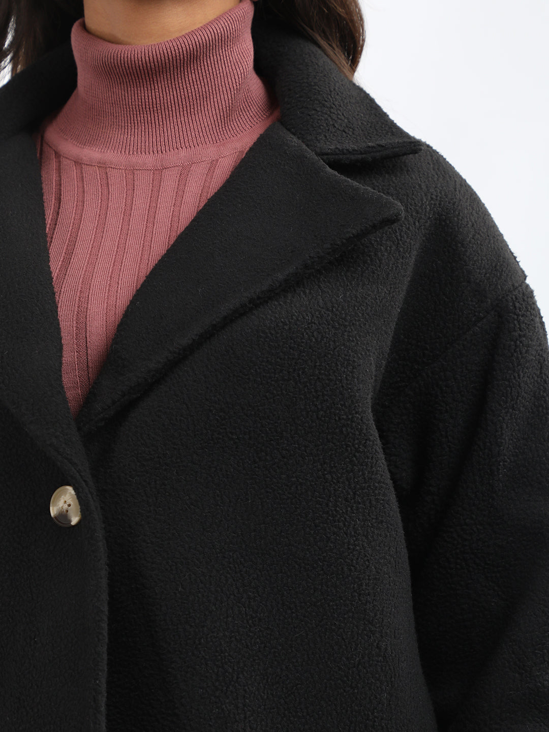 HONNETE Notch Lapel Collar Regular Fit Pea Coat With Faux Fur Trim