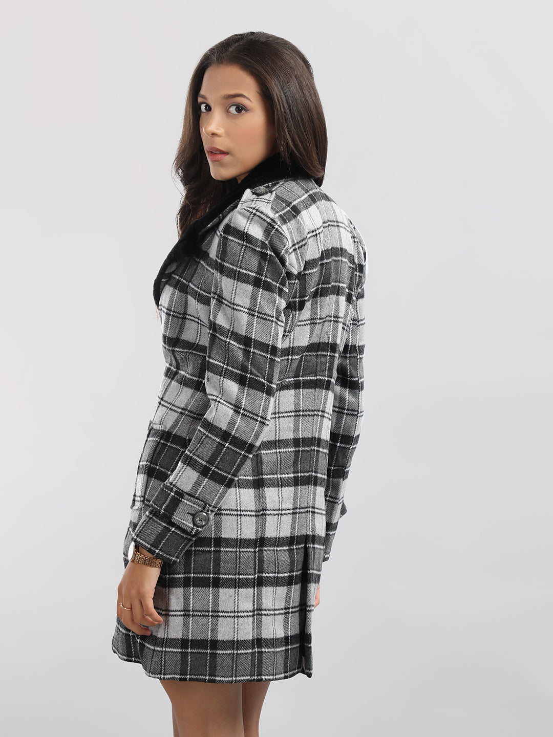 HONNETE Checked Single-breasted Trench Coat