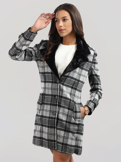 HONNETE Checked Single-breasted Trench Coat