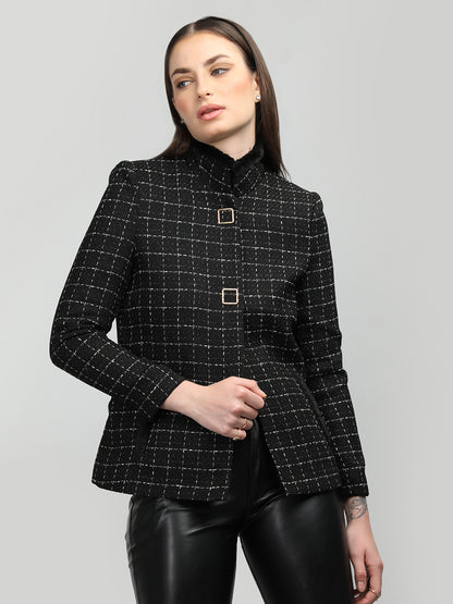 HONNETE Checked Stand Collar Coat