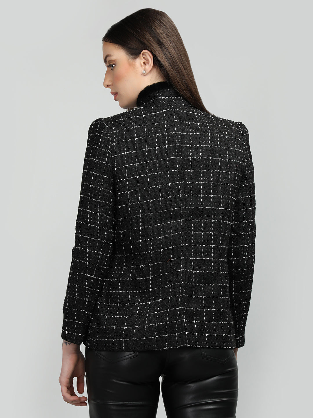 HONNETE Checked Stand Collar Coat