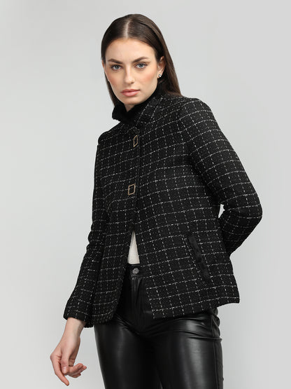 HONNETE Checked Stand Collar Coat