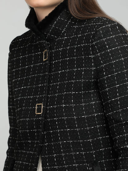 HONNETE Checked Stand Collar Coat