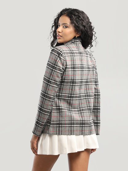 HONNETE Checked Mock Collar Overcoat