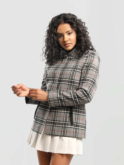 HONNETE Checked Mock Collar Overcoat