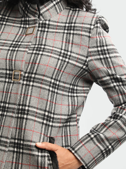 HONNETE Checked Mock Collar Overcoat