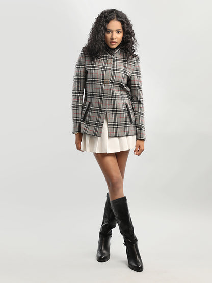 HONNETE Checked Mock Collar Overcoat