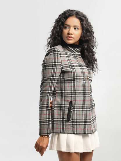 HONNETE Checked Mock Collar Overcoat