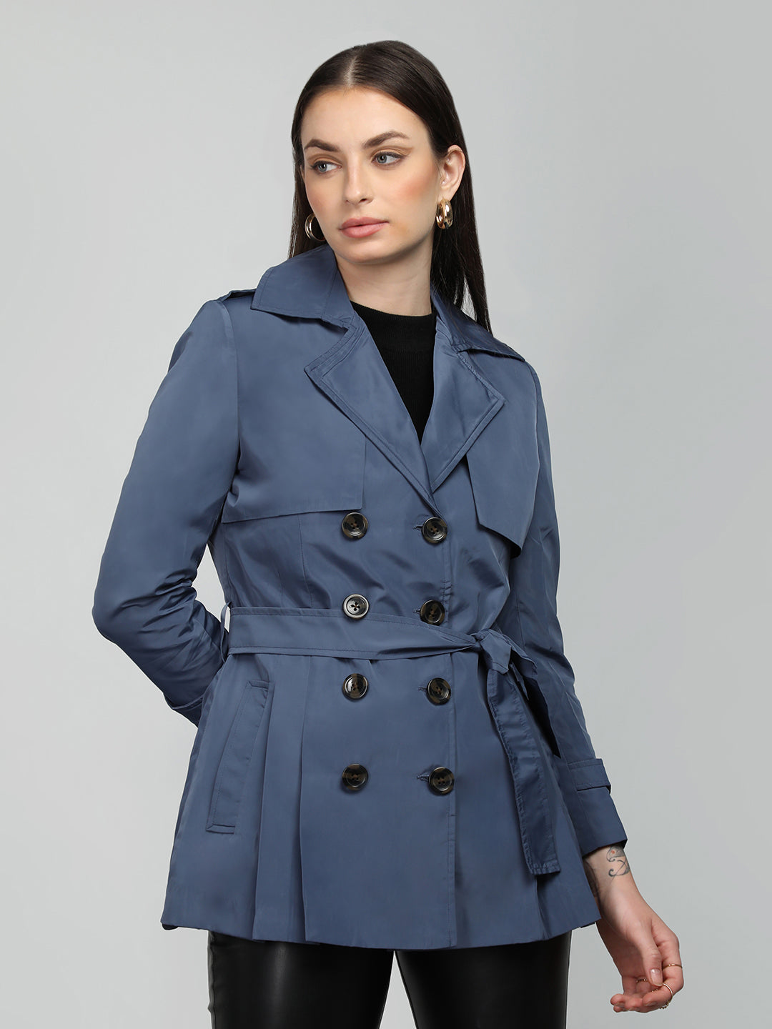 HONNETE Single-Breasted Notched Lapel Coat