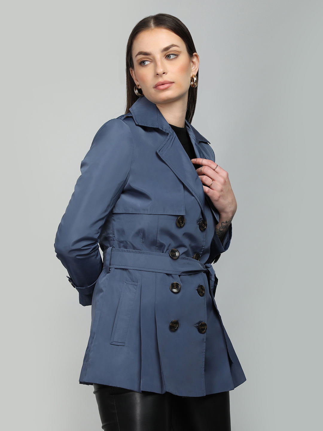 HONNETE Single-Breasted Notched Lapel Coat