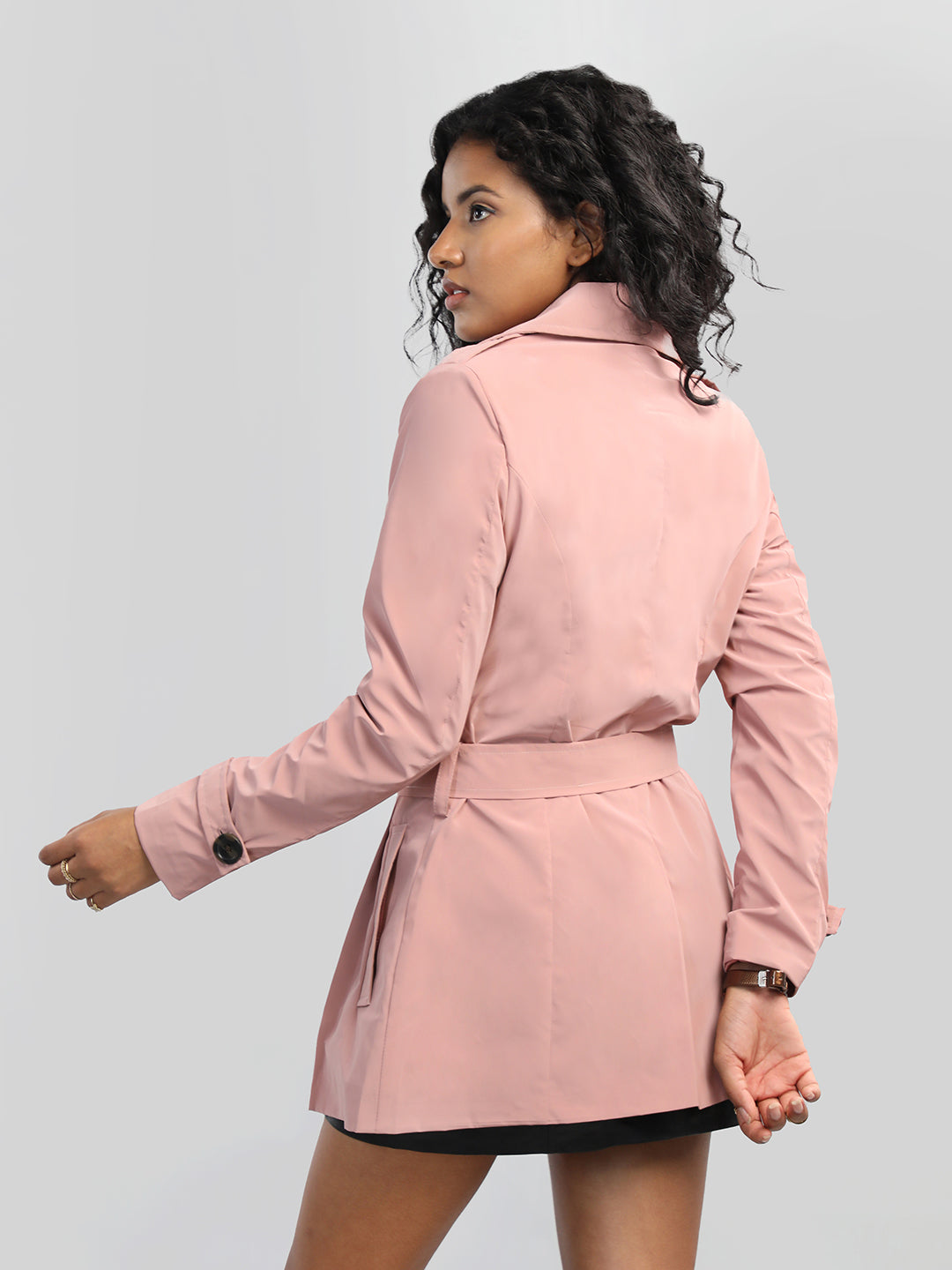 HONNETE Notched Lapel Collar Trench Coat