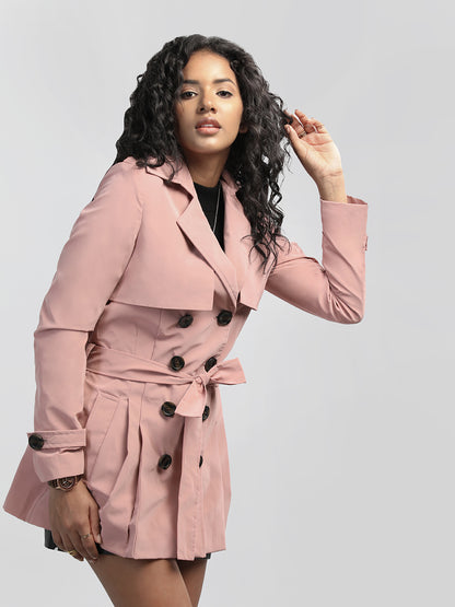 HONNETE Notched Lapel Collar Trench Coat