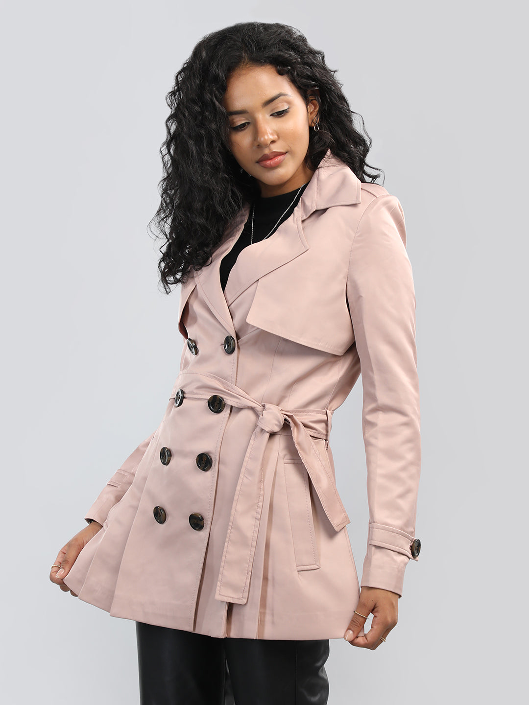 HONNETE Notched Lapel Collar Trench Coat