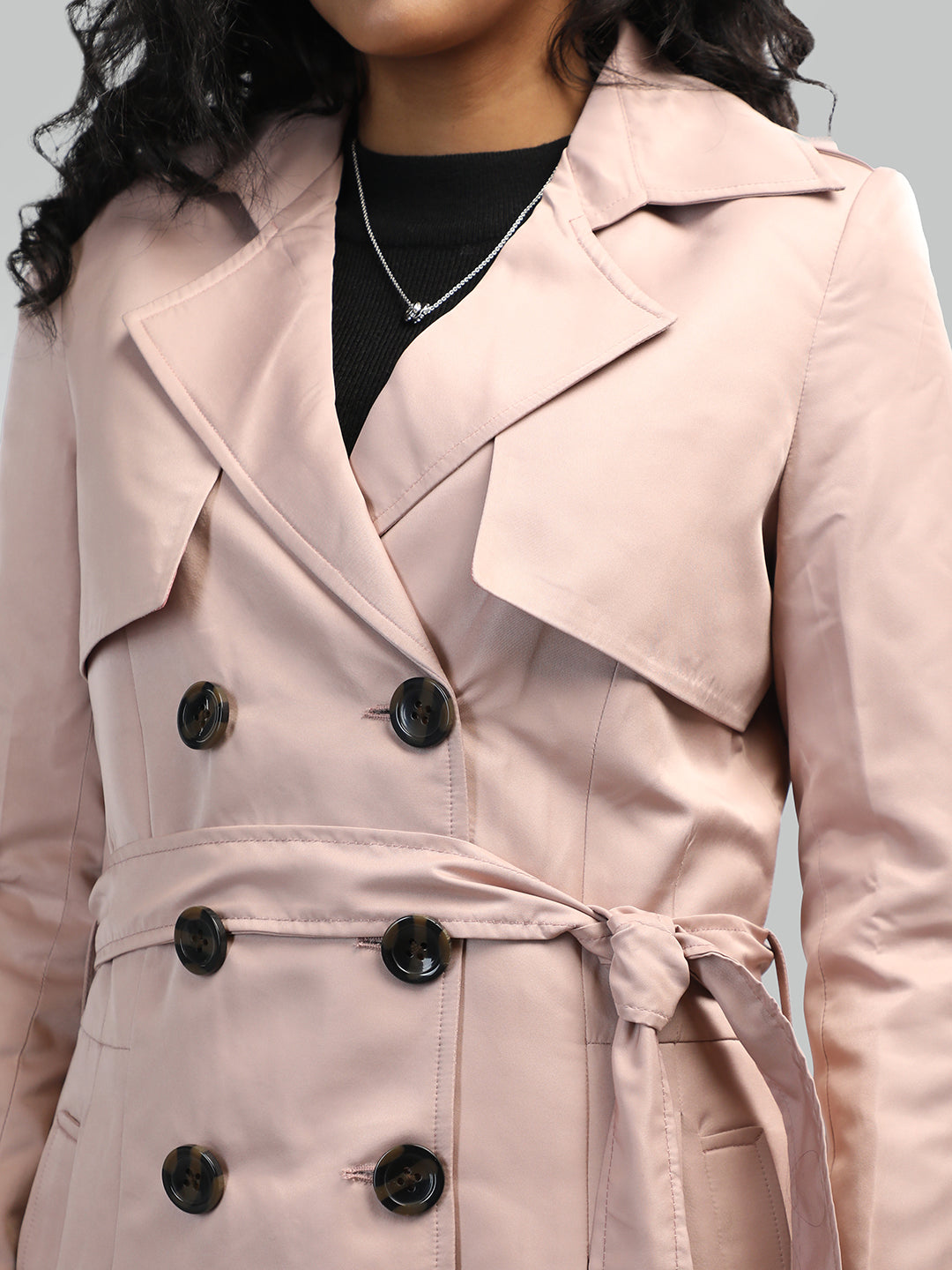 HONNETE Notched Lapel Collar Trench Coat