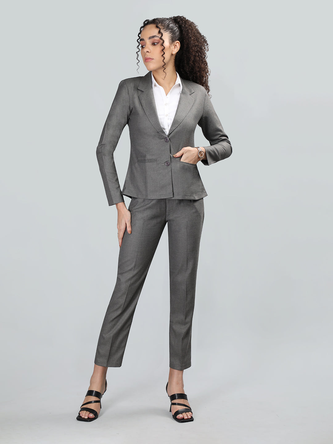 Honnete Women's Casual Regular Fit Solid 2pc Formal Suits